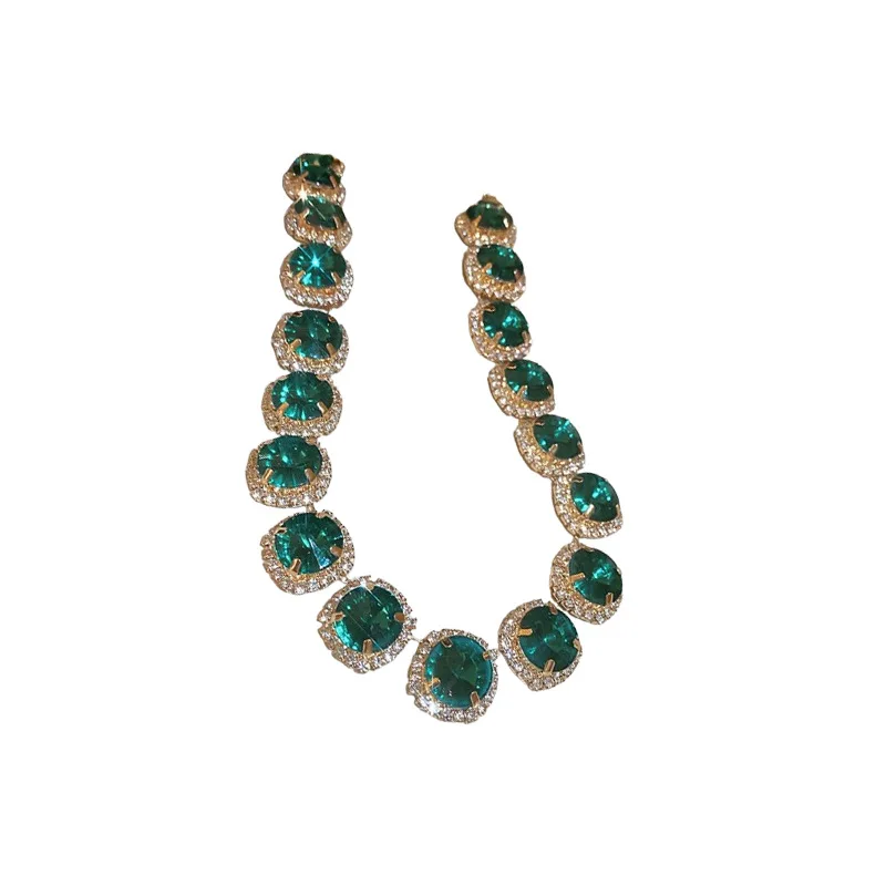 Exquisite Green Crystal Jewelry Set Necklace Earrings Bracelet Indian Bridal 3pcs Jewelry Sets Wedding Accessories
