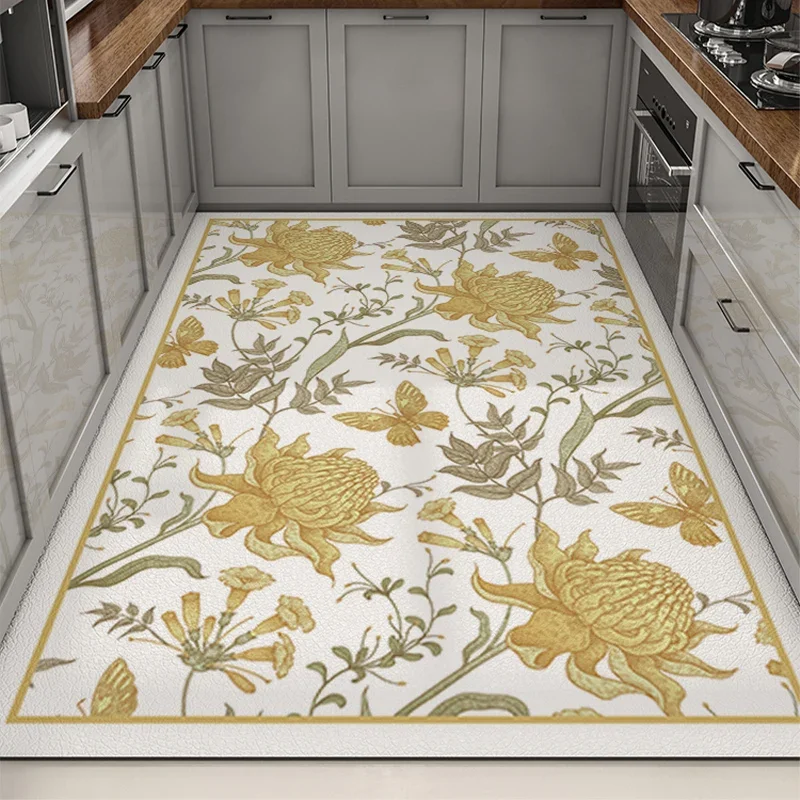 

Kitchen Floor Mat PVC Non-slip Oil-proof Wipeable Wash-free Carpet Large Size Cuttable Mats Classic Floral Home Decoration Rug