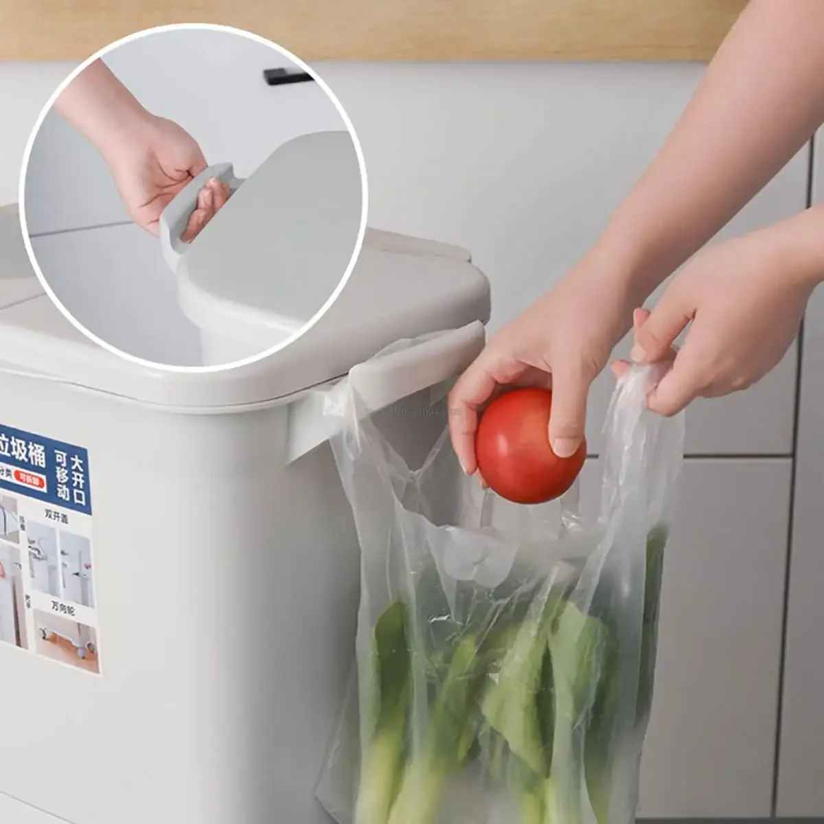 2 Layer Classification Trash Can Kitchen Plastic Dustbin Wet and Dry Push Button Recycle Stacked Sorting Rubbish Bin With Wheel