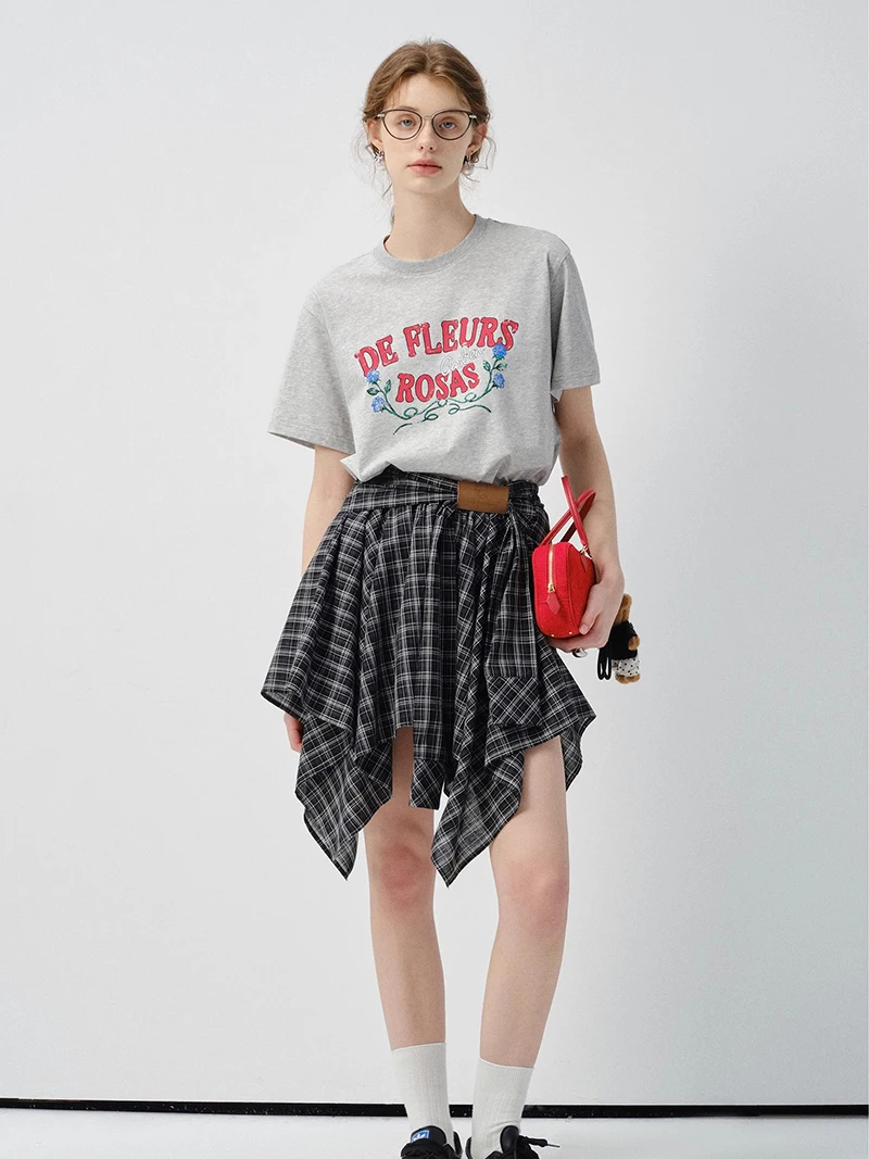 Cheerart xadrez saias de verão para mulher cintura alta assimétrica curto mini saias escola adolescente roupas da menina