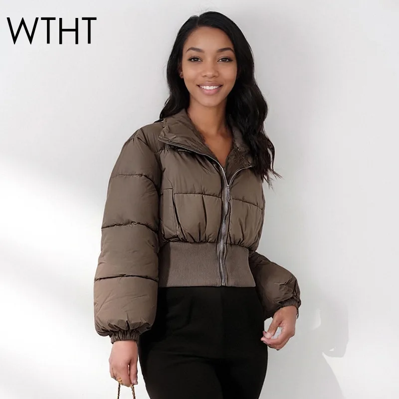 

WTHT модная новая женская однотонная стеганая куртка с воротником-стойкой, зима 2023, модное теплое пальто с длинными рукавами, женское 1LS2619