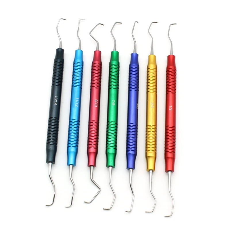 7Pcs/set Dental Tooth Cleaning Scaler Dental Curette Periodontal Bone Curettes Perio Dental Instrument Hand Use Tools