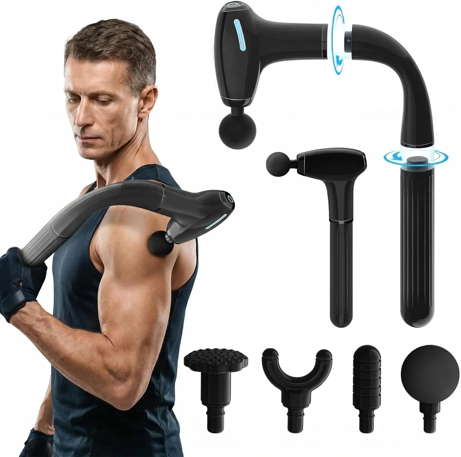 

Профессиональный перкуссионный массажный пистолет с удлиненной ручкой, 3-в-1, съемный, для снятия боли в плечах, спине, бедрах, талии, шее