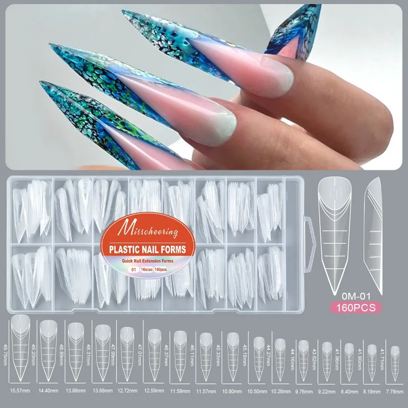 Clear Nail Extension Forms 160Pcs No Paper Tray Fast Building For UV Gel False Nail Tips Manicure Tool Kit