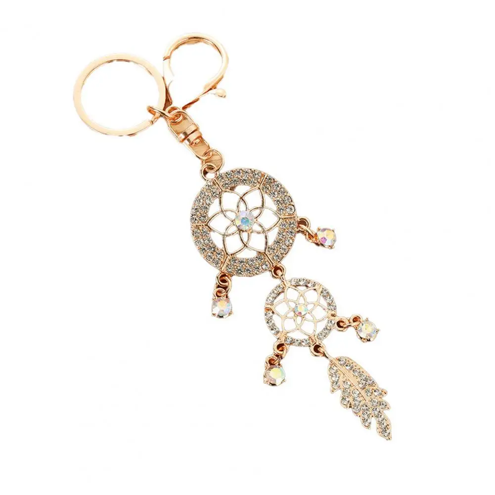 Bohemian Keychain Pendant Rhinestone Dream Catcher Keychain Pendant Lobster Clasp Bag Charm Backpack Accessory with Sparkling