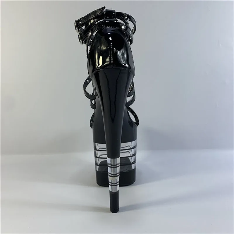 LAIJIANJINXIA New PU Sexy Exotic Pole Dancing Shoes Summer Women Sandals 20CM High Heels Buckle Strap Size 34-46 E187