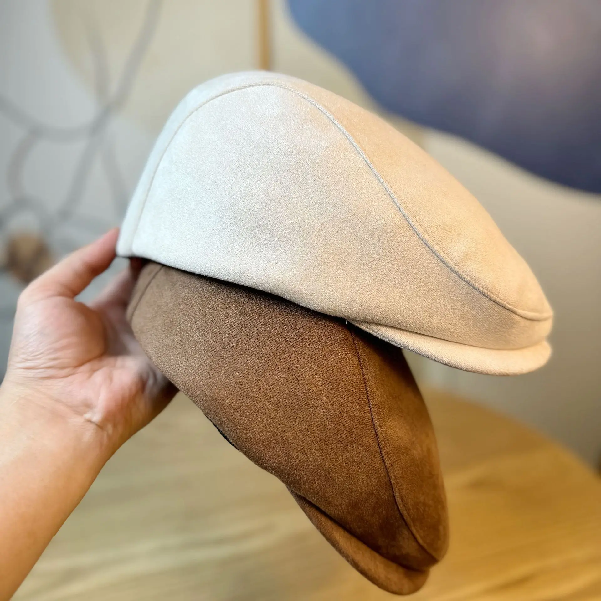 Neue Unisex-Herbstmütze aus Kunstleder, einfarbige Baskenmütze für Damen, Vintage-Warmmütze mit Schirm für Herren, Outdoor-Geschenk
