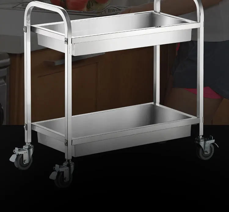 Stainless steel three-layer push dining cart, hotel collection and delivery service cart, hotel restaurant pulling goods, 6