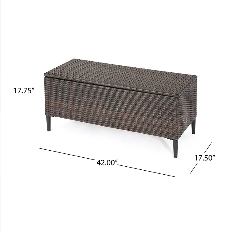 MultiFunction Large Capacity Garden Rattan Storage Ottoman Rectangle Storage Box Outdoor