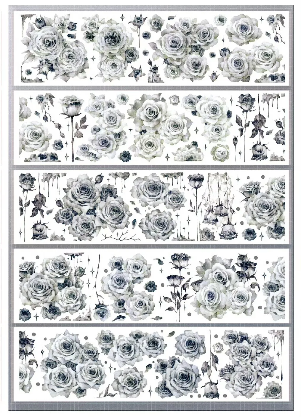 1 Loop Gray Black Rose Floral Washi Shiny PET Tape