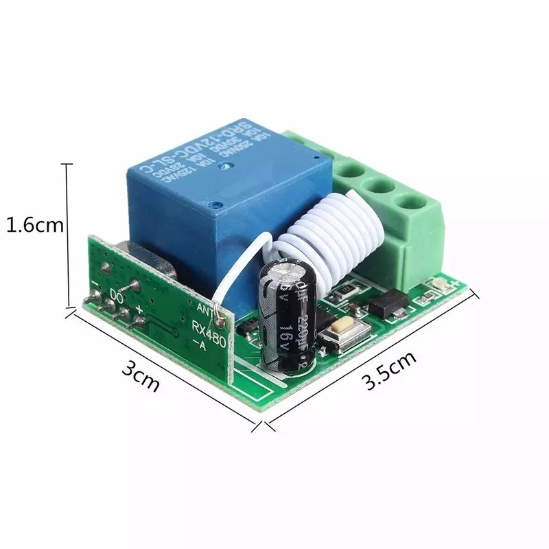 DC 12V 10A RF Relay Receiver 433mhz Wireless Remote Control EV1527 Learning Code Transmitter 2 bottons