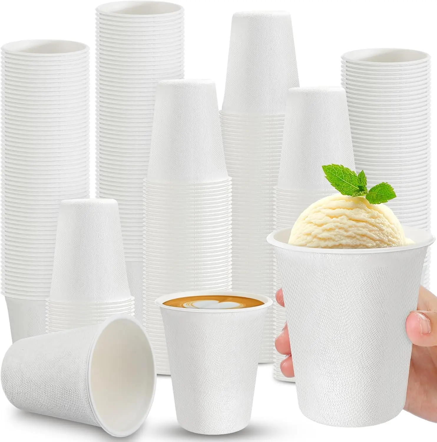 

100 Pack Compostable Paper Cups Bulk 8 oz Biodegradable Disposable Coffee Cups Bagasse and Bamboo Fibre, for Hot or Cold
