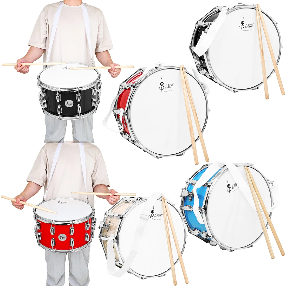 

SLADE Snare Drum Set with Drumsticks Shoulder Strap Drum Key Percussion Instrument Parts Accessories 14 × 8 inch Ten Drum