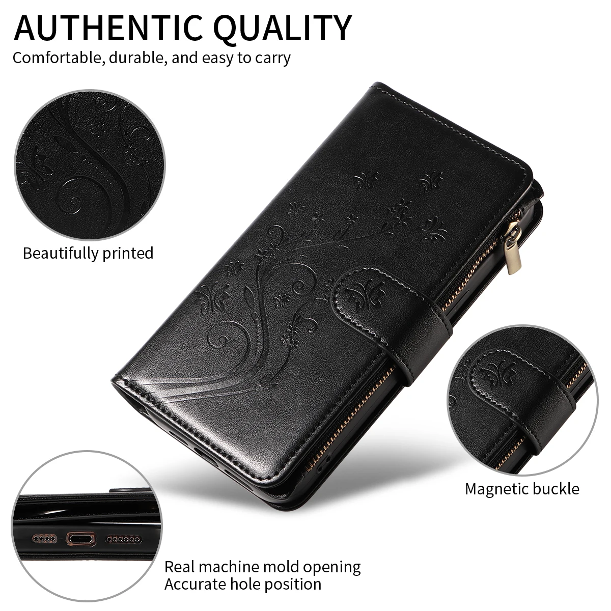 Multi-function Embossed Zipper Phone Case for Iphone 16promax 15 14 13 12 11 7 8 X XS XR PU Leather Flip Wallet Wallet Case
