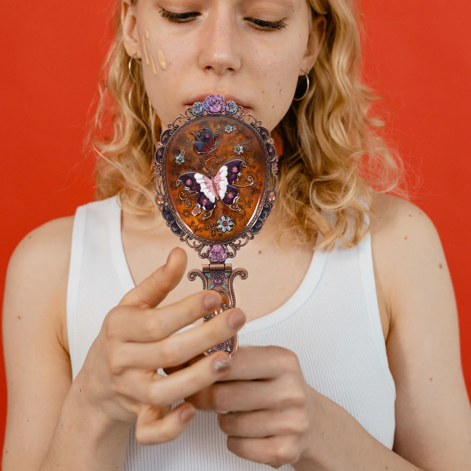 Lusterko ręczne składane małe z uchwytem składanym lusterka podróżne do makijażu