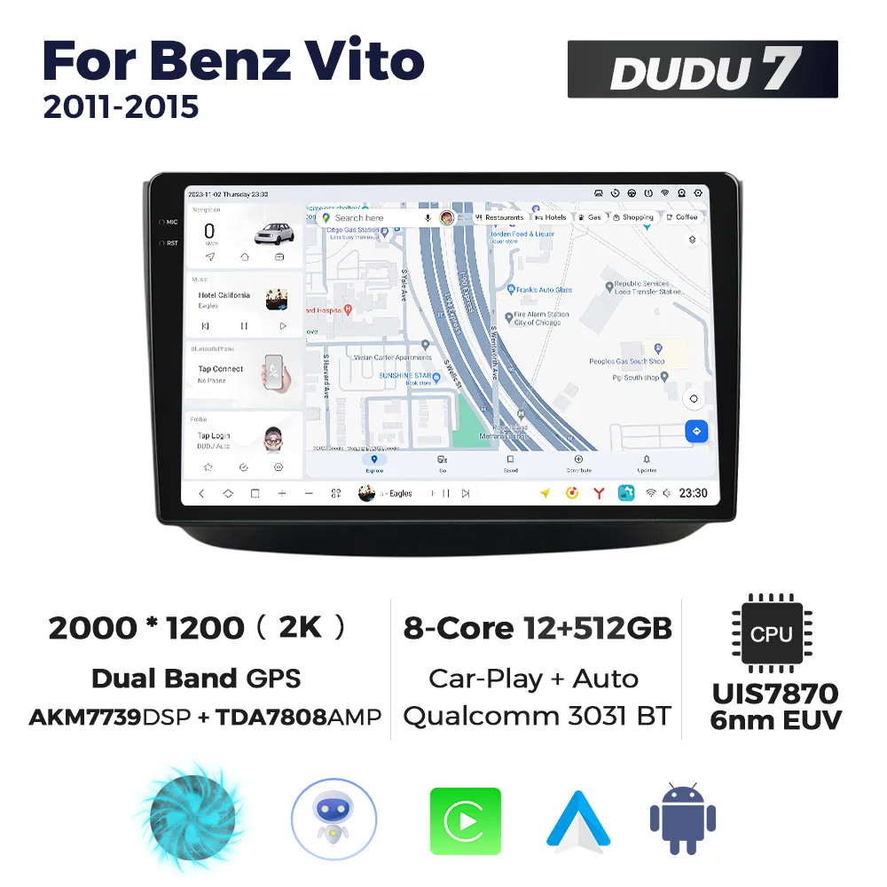 NaviFly DUDUAUTO  2000*1200 Android 10inch Car Audio System 10inch Benz Vito 2011-2015  with Android AUTO Stereo