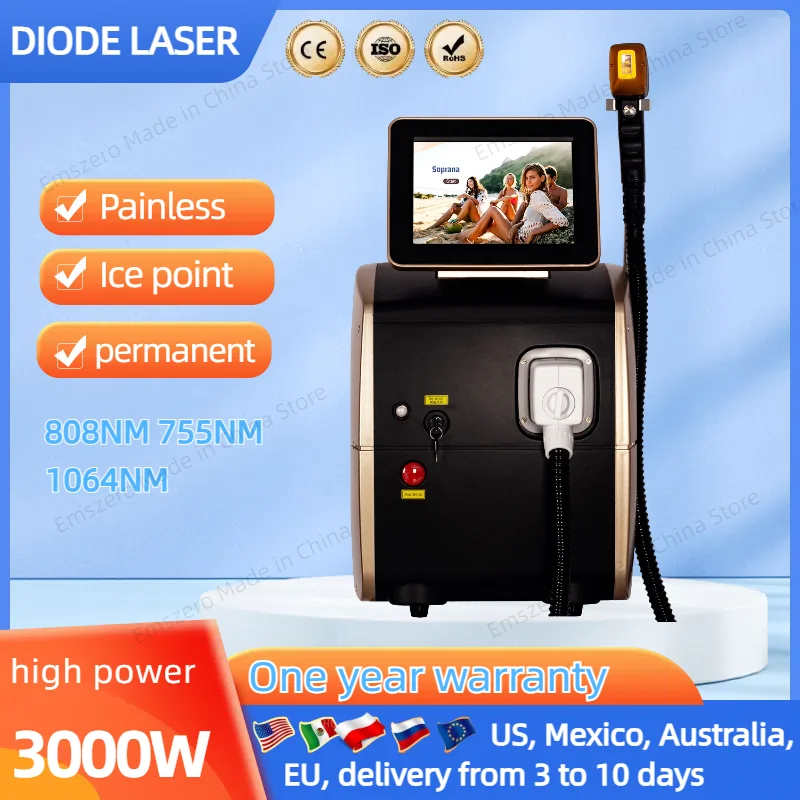 

Diode laser hair removal TUV CE certified Ice Platinum 3 wavelength 808nm 755 1064nm, comfortable, painless and fast