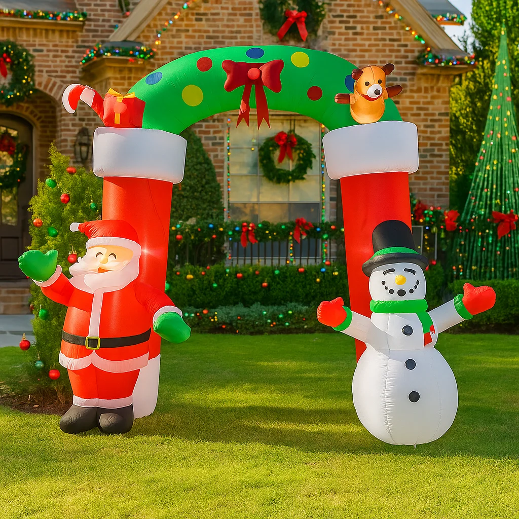 2.7M/8.8FT Opblaasbare Kerstman Sneeuwpop Boog Verlichting LED woondecoratie Speelgoed Yard Kerstbenodigdheden Outdoor Holiday Party Gazon Decor