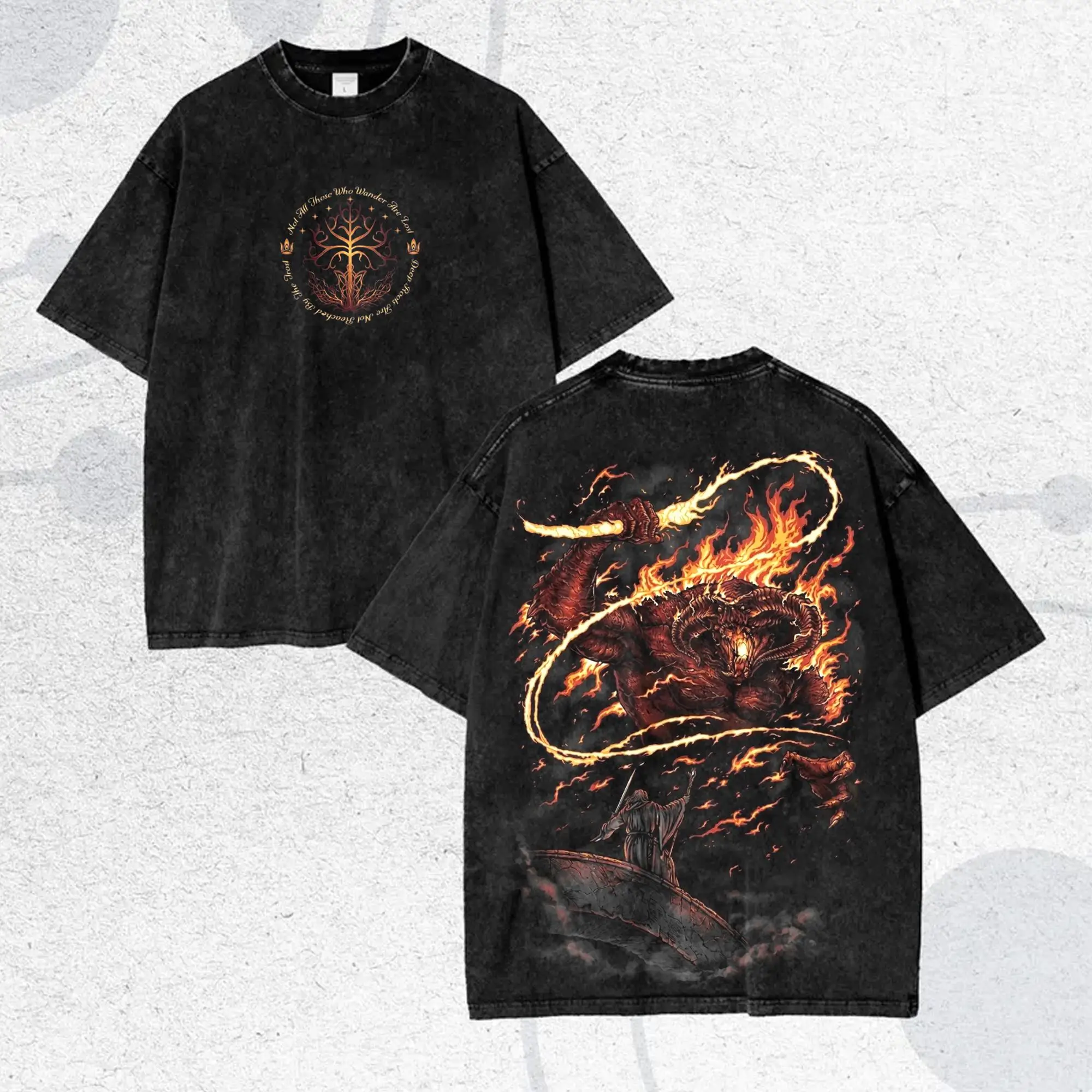 Vintage Washed Fantasy Graphic T-shirt Men Women Oversized Streetwear Y2k Short Sleeve Couple's Unisex Tee Femael Male Clothing