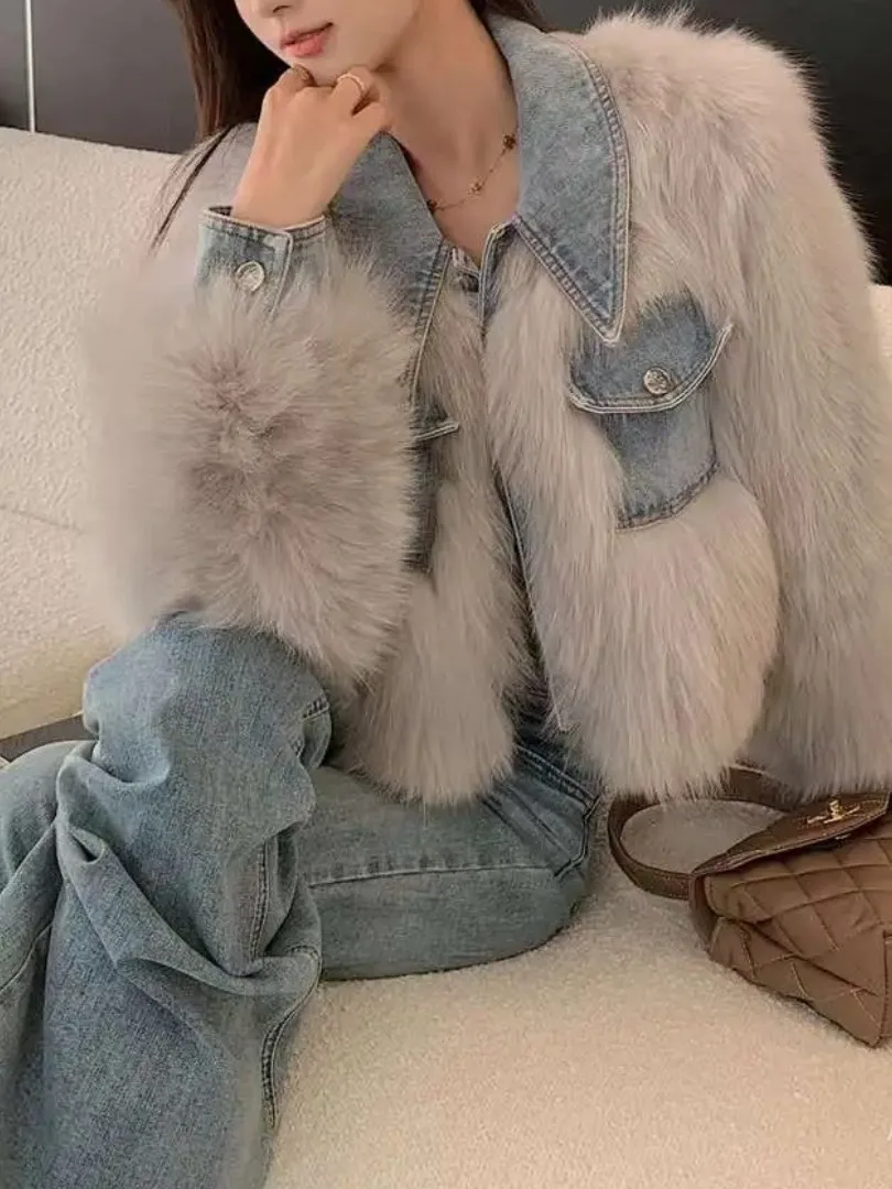 

Eco-Friendly ort Fur Jaet Women's Faionable Winter 2025 Korean Sle Loose Fit Button Closure Other Material