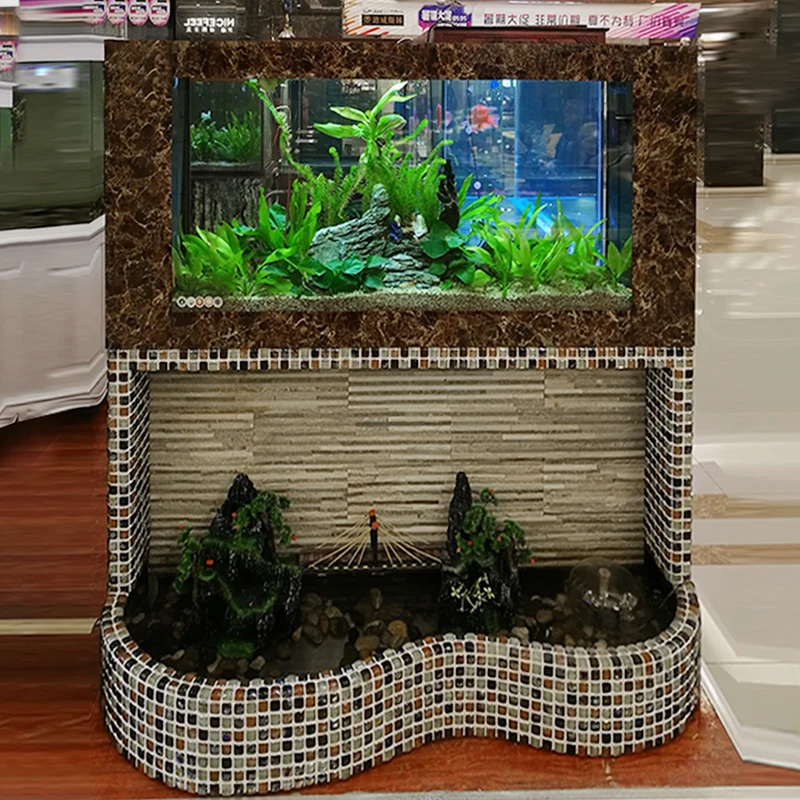 

Large fish tank aquarium water-free living room small household partition screen running water curtain wall