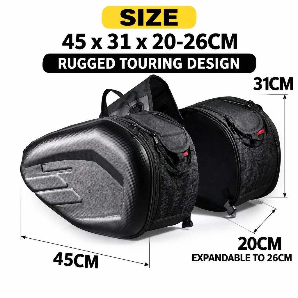 Motorcycle Hard Saddlebag Dual Side Luggage Bag, Waterproof Multi-purpose Travel Storage Helmet Bag for Motorbike Long Trip
