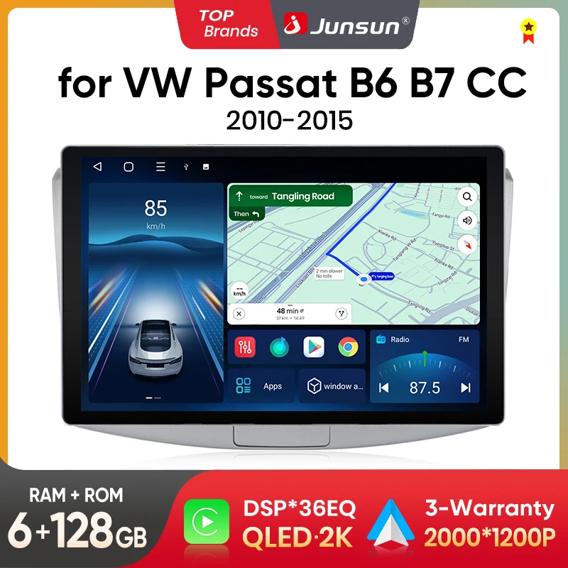 Junsun-Autoradio sans fil X7 MAX 2K HD CarPlay, avec GPS, 2DIN, pour VW Passat gods B7 CC 2010-2015