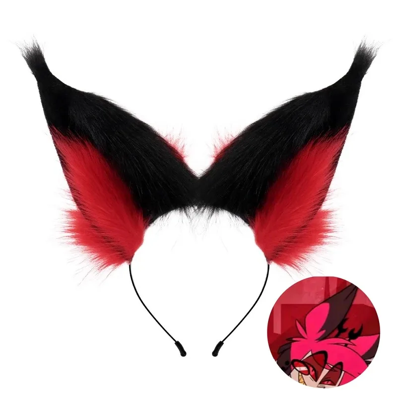 

Аниме Радио Демон Косплей Alastor реквизит для ушей съемный красный черный искусственный мех обручи для ушей животных плюшевые аксессуары для Хэллоуина с лисой и кошкой