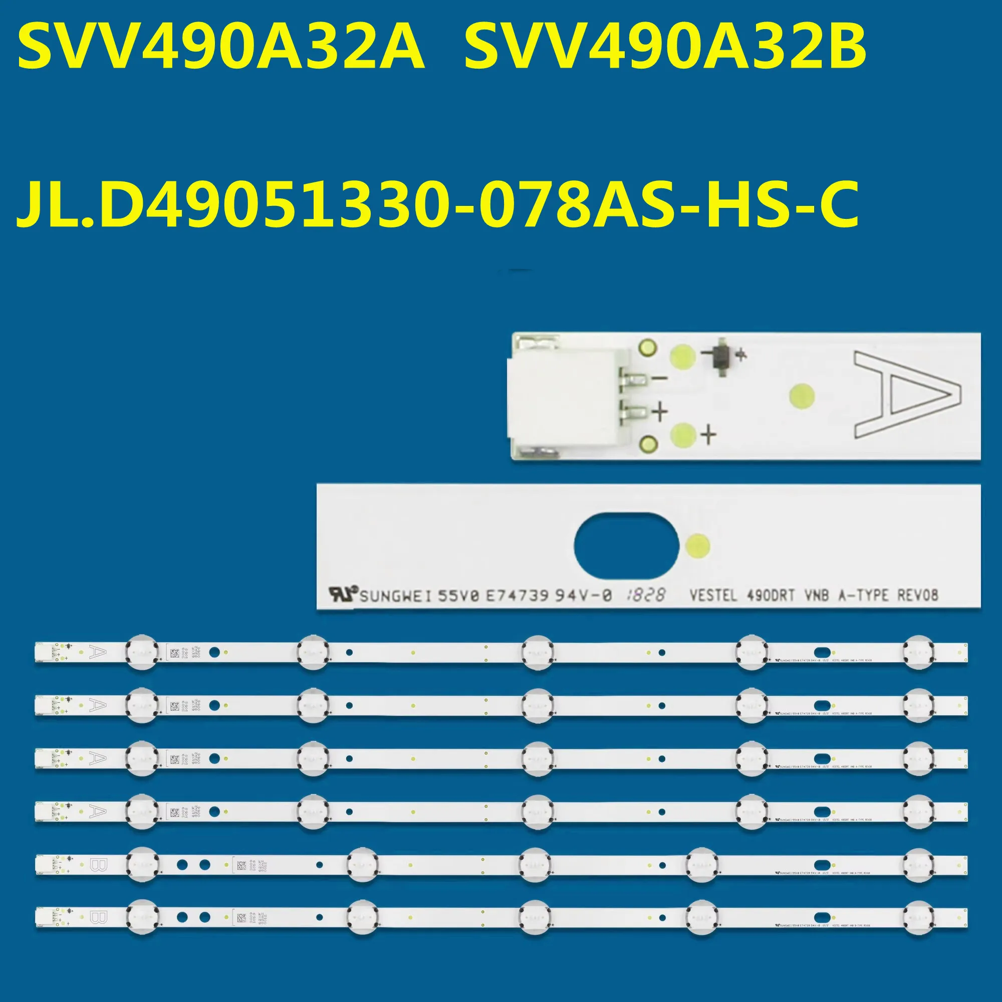 LED Backlight Strip VESTEL 490DRT VNB A/B-Type 49AO4USB 49U6763DG 49L2863DG 49L3653DB 49L3863DB D49F286B4CW TE49282B34C2H