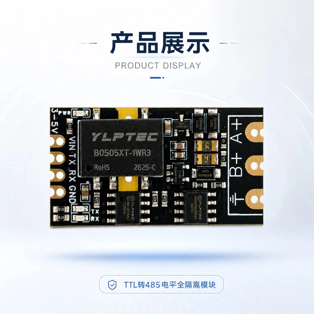 TTL to RS485 dual isolation communication power module with 3V-5V level automatic transmission reception serial port conversion
