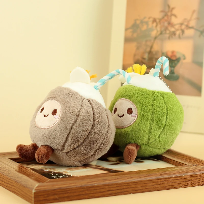 Nowe, zabawne, pluszowe zabawki w kształcie owoców: brązowo-zielone kokosy, urocze breloczki do kluczy, zawieszki do torebek i plecaków, śliczne, kreskówkowe breloczki do szkolnych plecaków, lalki.