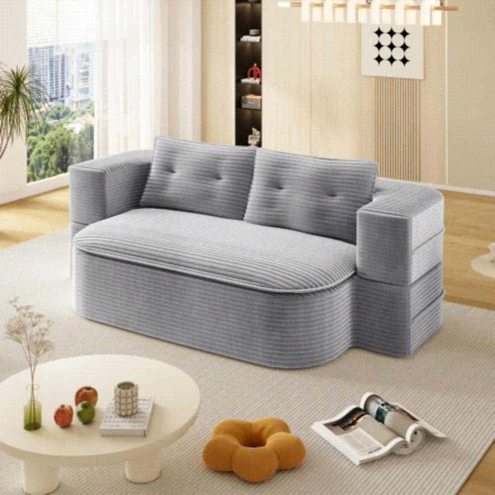 # Convertible Sleeper Bed Modern Foldable Boneless Plush Corduroy Deep Seat Couch For Living Room Bedroom