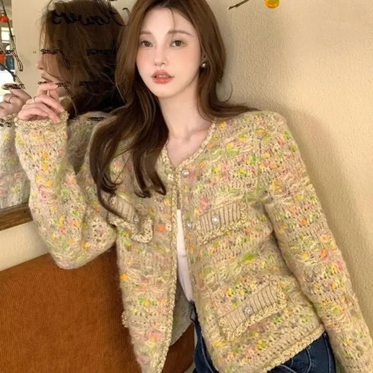 Sweaters Jumpers Cardigans Womens Japanese High School Chenille Knit Ribbed Edge Slim Plaid Tassels Meeting Minimalist Basic Ins