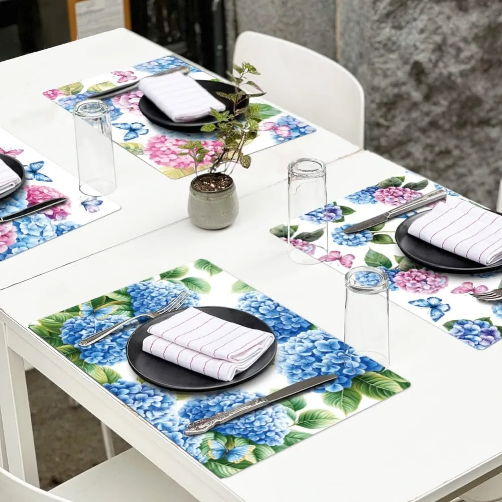 مجموعة مفارش زهور الكوبية والفراشات مكونة من 6,12 بوصة × 17 بوصة حصير طاولة قابل للغسل مقاوم للماء للمزرعة الداخلية والخارجية p