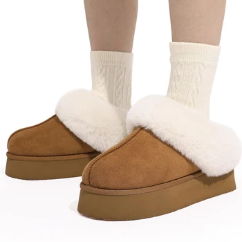 Comwarm kadın kabarık bulanık terlik kalın taban kürklü kışlık terlik kadın kapalı sıcak ev terlikleri platformu yatak odası terlikleri