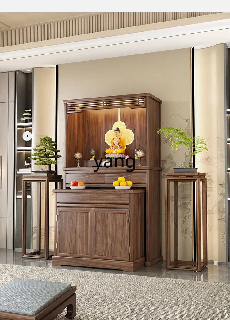 Yjq Black Walnut Clothes Closet Buddha Cabinet Household Minimalist Cabinet with Door God of Wealth