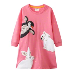 Jumping Meters Cotton Unicorn Girls Dress for Winter Spring Baby Cotton Clothing Hot Hoodies Dresses