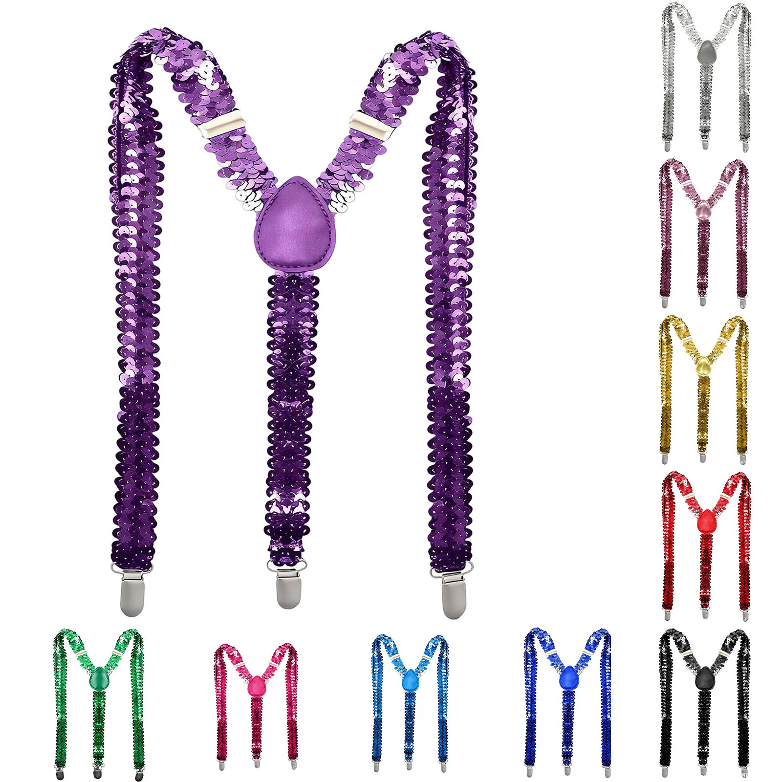 

Men Woman Sequin Clip-on Suspenders Elastic Y-shape Adjustable Braces Multi Color for Female Male Fashion Accessories 2026