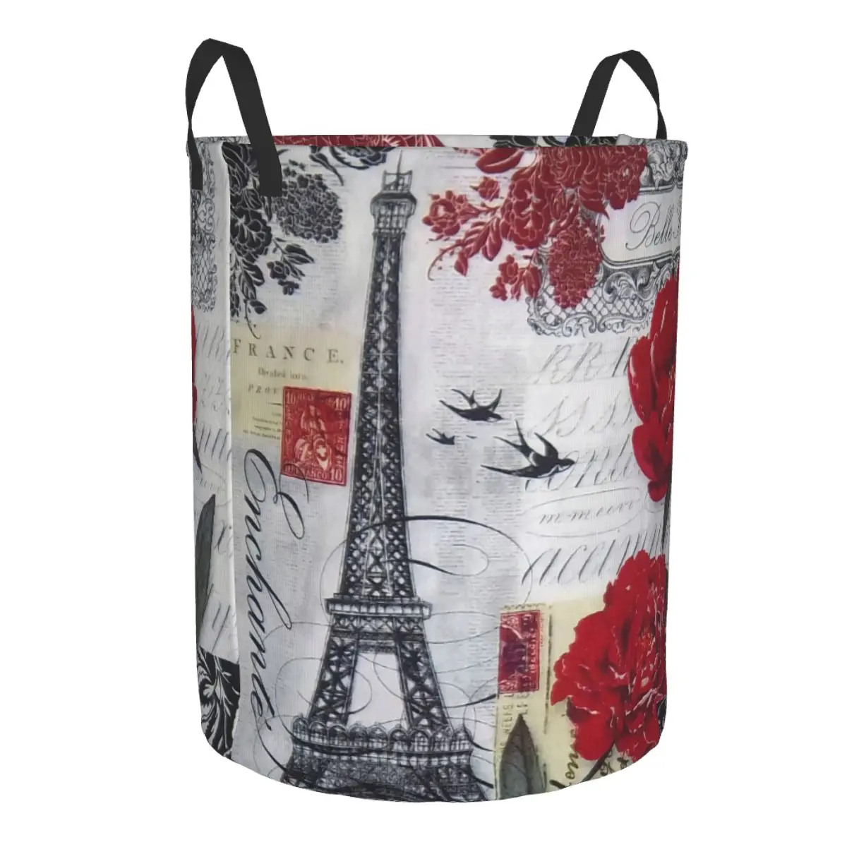 France Paris Eiffel Tower Laundry Hamper Large Storage Basket Flower Pink Girls Boys Toy Organizer