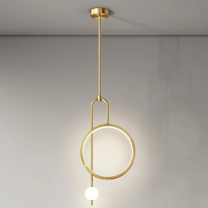 Modern Pendant Light Gold Ring Led Bedroom Bedside Hanging Lighting Minimalist Nordic Luxury Living Room Background Ball Lamp