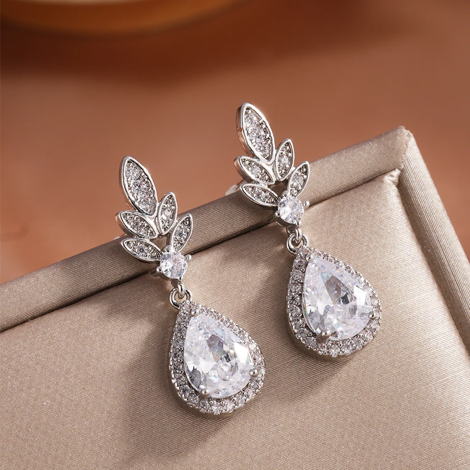 ZAKOL New Transparent Water Drop Zircon Dangle Earrings for Women Elegant Bridal Earring Luxury Wedding Jewelry