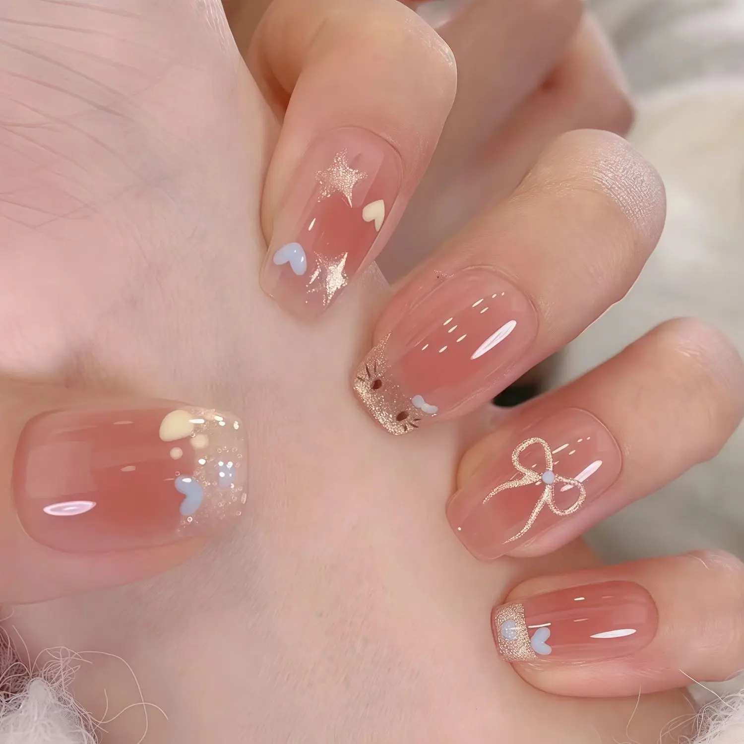 

10 шт., накладные ногти ручной работы, розовое кошачье сердце, многоразовые накладные ногти, милые, с полным покрытием, милые девушки, носимые короткие квадратные типсы для ногтей