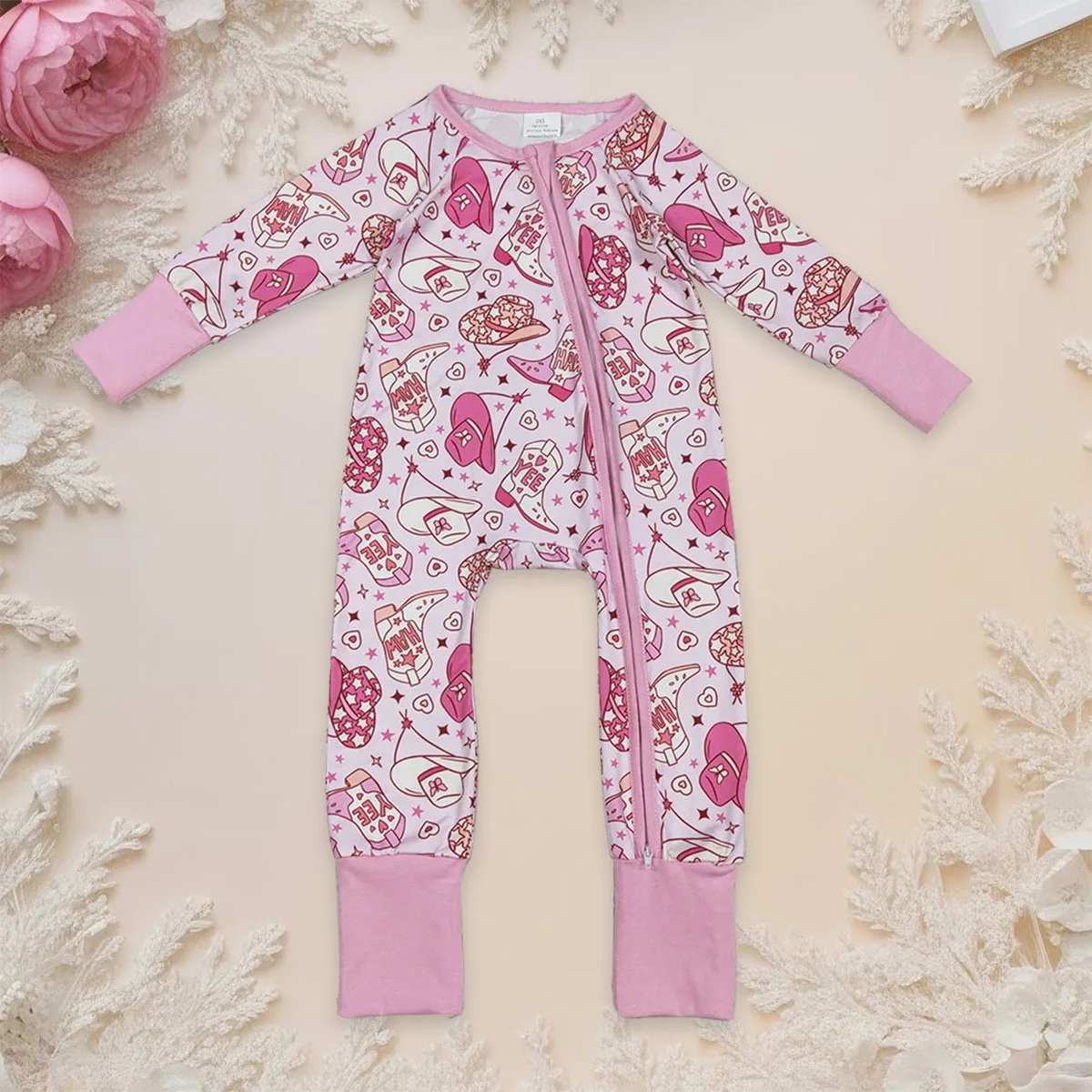 

Newborn Bodysuit Baby Girl Howdy Boots Hats Two Way Zipper Sleeper Rompers Western Clothing Valentines Babies Infant Clothes