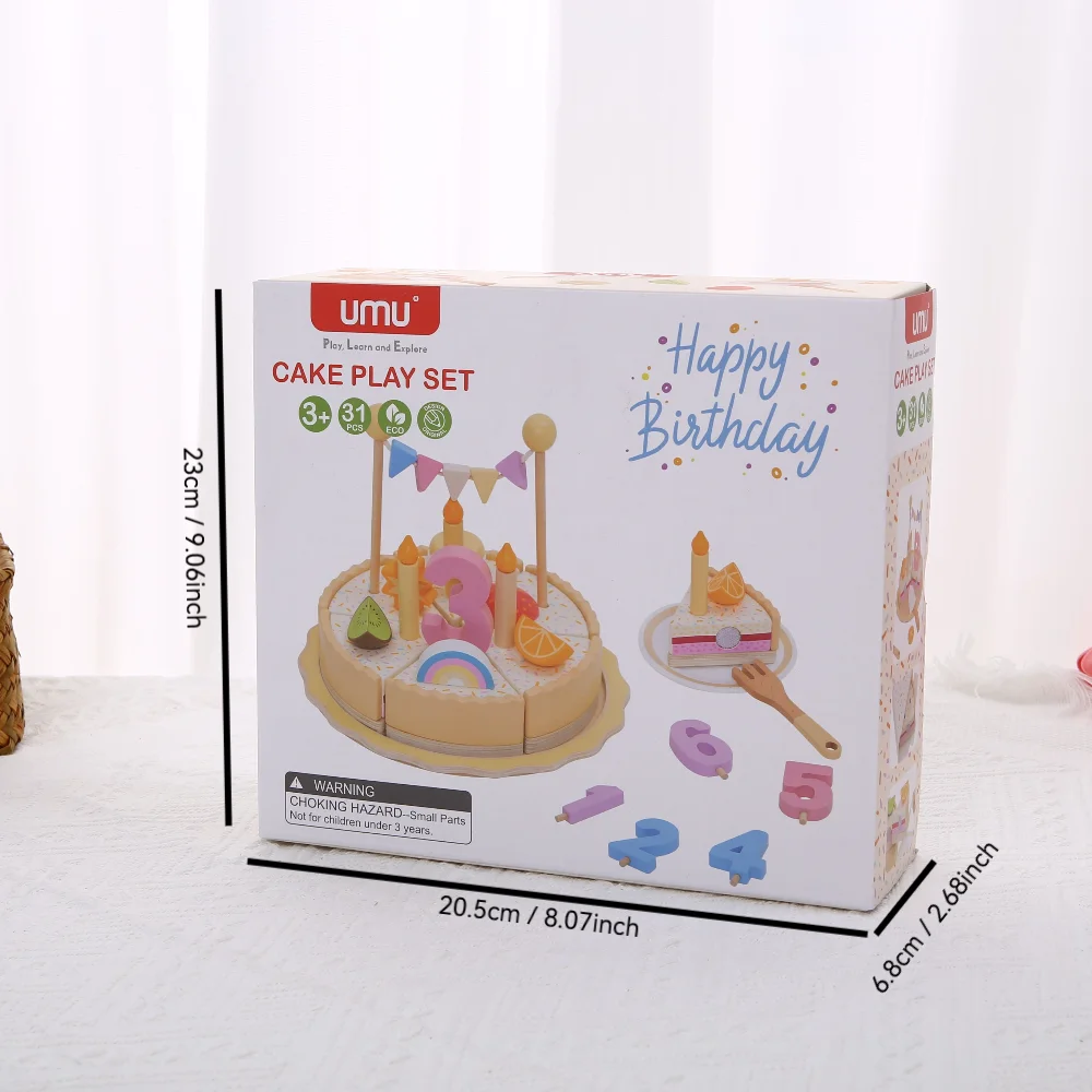 Simulazione per bambini Torta di compleanno in legno Giocattoli Giochi di finzione Taglio Gioco di cibo Gioco di ruolo per bambini Regali giocattolo per ragazzo ragazza
