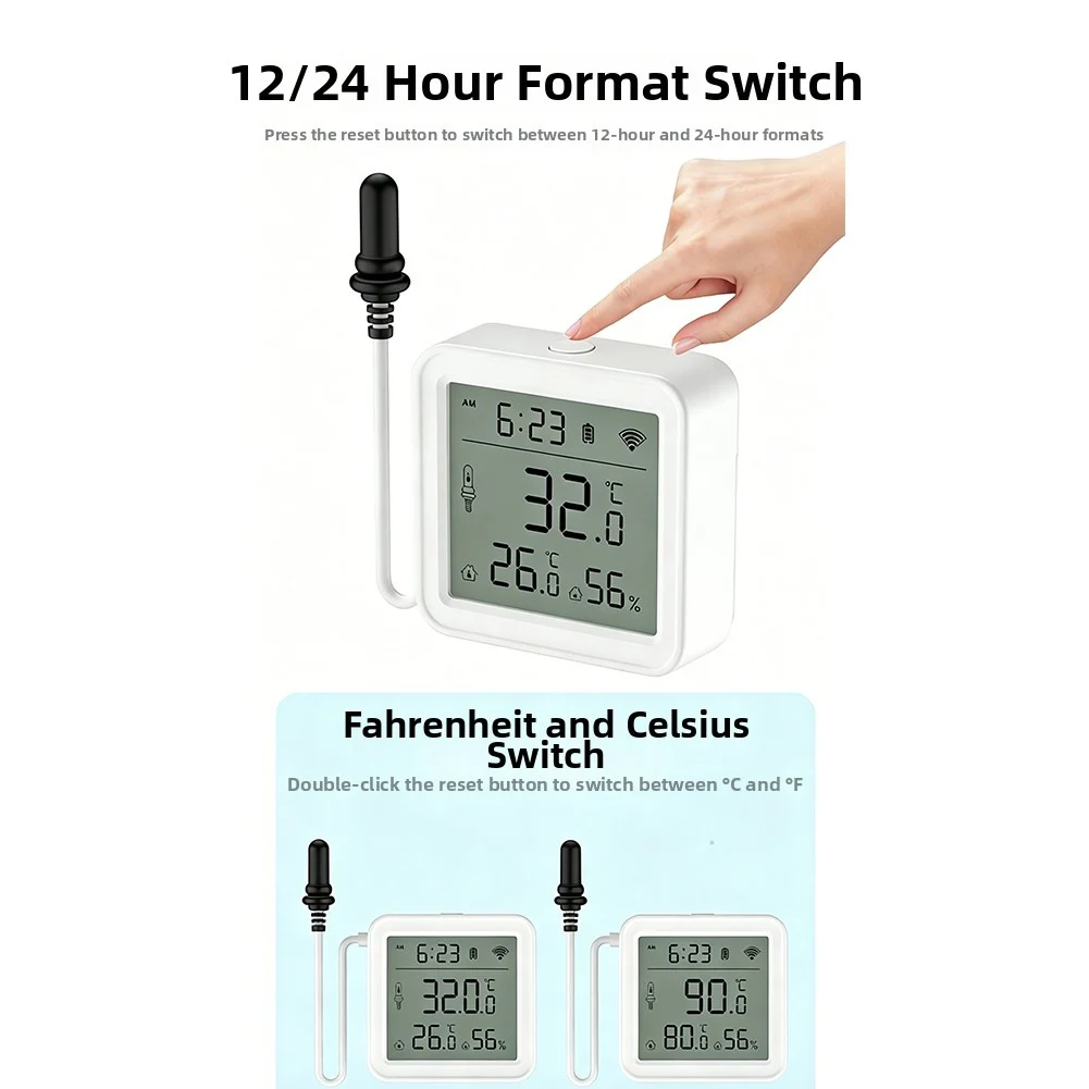 Temperature Humidity Meter with WiFi Connectivity and 1m External Probe for Real-Time Remote Environmental Data