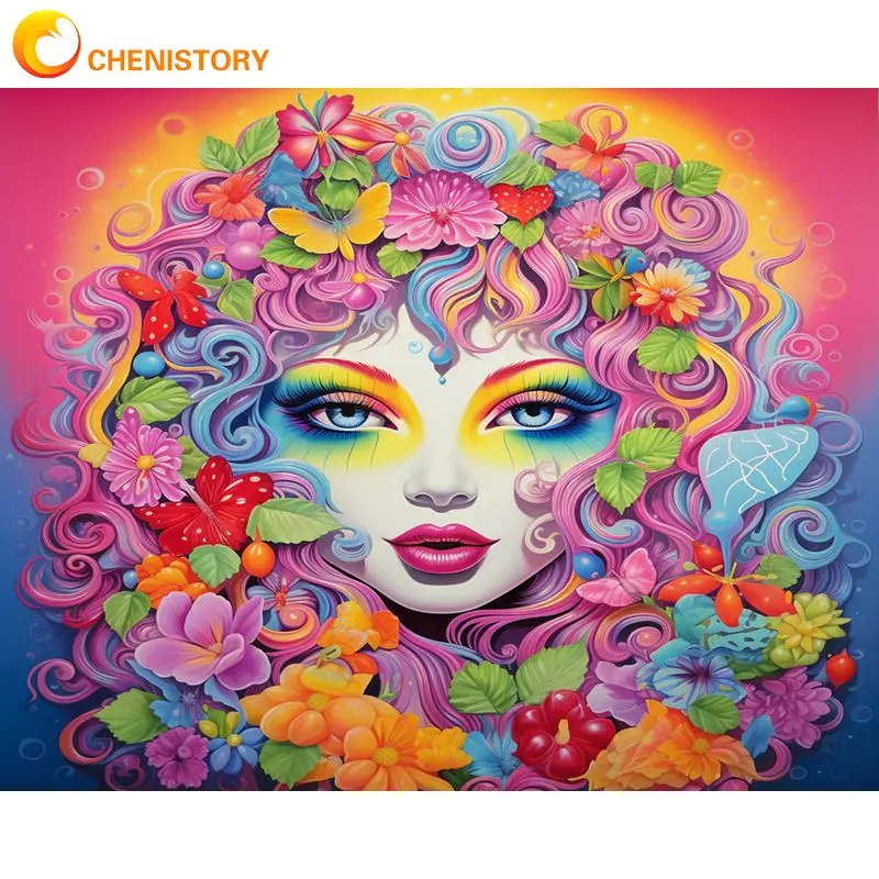 

CHENISTORY Paint By Number Flowers Woman For Adults DIY 40x50cm Frame Picture By Numbers Figure Paint On Canvas Home Decoration