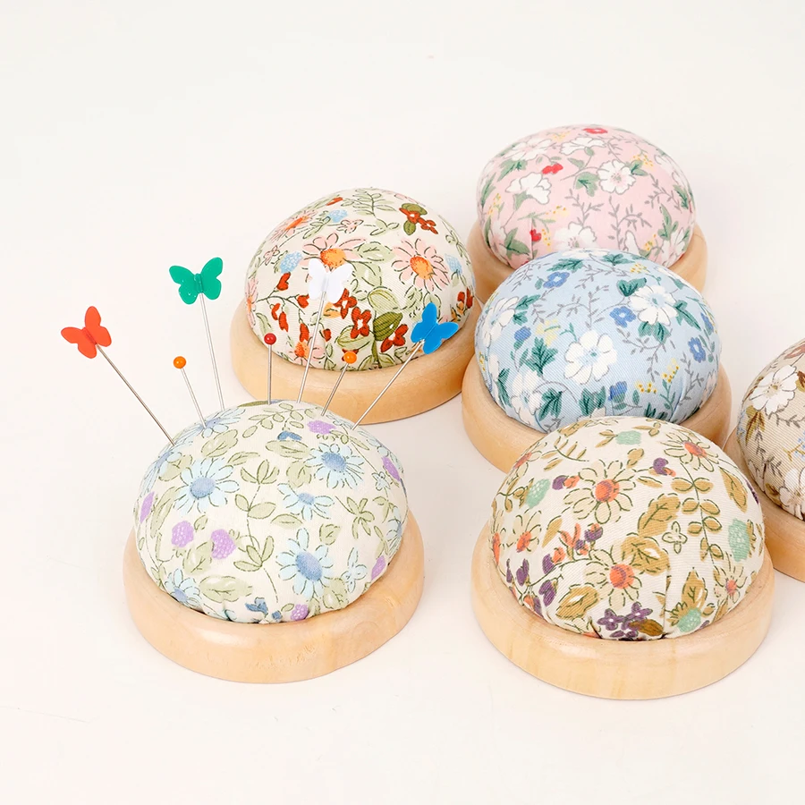 1 قطعة حقيبة حامل إبرة الأزهار الصغيرة – حامل إبرة قاعدة خشبية – أدوات خياطة يدوية الصنع - وسادة إبرة بغرز متقاطعة #4