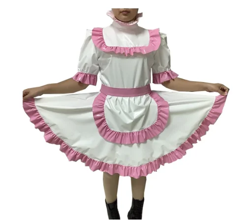 Latex Rubber Gummi Catsuit Handmade Sexy maid uniform dress apron Cosplay