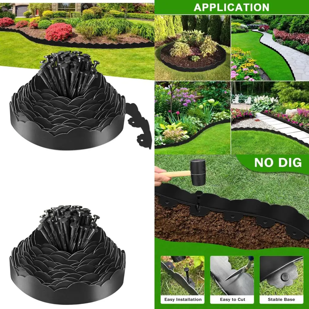 

100FT Tall 2.8in Plastic Garden Edging with 150 Spikes for Lawn, Path, and Flower Bed
