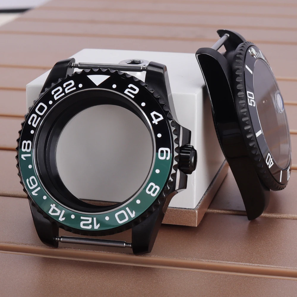 40mm Black PVD NH35 Watch Case Ceramic Bezel Sapphire For GMT Seiko NH35 NH36 NH38 NH34 Miyota8215 ETA2824 28.5mm Dial 120 Click